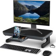 🖥️ abovetek monitor stand riser: adjustable laptop & computer stand with storage drawer, cable management, and phone holder - black & gray логотип