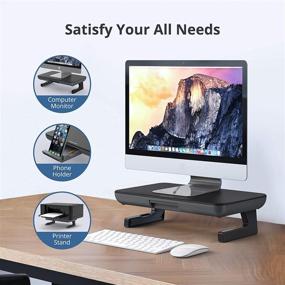 img 2 attached to 🖥️ AboveTEK Monitor Stand Riser: Adjustable Laptop & Computer Stand with Storage Drawer, Cable Management, and Phone Holder - Black & Gray