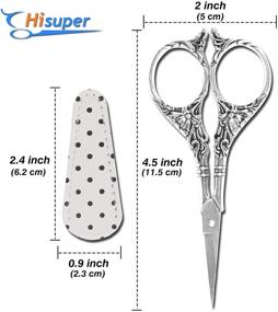 img 3 attached to Hisuper 4.5 Inch Silver Sewing Embroidery Scissors: Small Sharp Utility Craft and Needlework Tool with Leather Scissors Cover - Ideal for Embroidery Crafting, Artwork, and DIY Projects