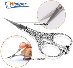 img 2 attached to Hisuper 4.5 Inch Silver Sewing Embroidery Scissors: Small Sharp Utility Craft and Needlework Tool with Leather Scissors Cover - Ideal for Embroidery Crafting, Artwork, and DIY Projects