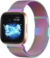 🌈 colorful stainless steel mesh bands for fitbit versa/versa lite se/versa 2 - compatible for men and women, magnetic lock replacement for fitbit versa smart watch logo