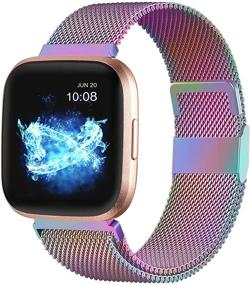 img 4 attached to 🌈 Colorful Stainless Steel Mesh Bands for Fitbit Versa/Versa Lite SE/Versa 2 - Compatible for Men and Women, Magnetic Lock Replacement for Fitbit Versa Smart Watch