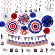 🎆 46 pcs patriotic party decorations supplies for 4th of july, american independence day - estusr hanging swirls, tissue fans, pom poms, cupcake picks logo