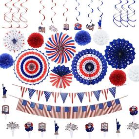 img 4 attached to 🎆 46 PCS Patriotic Party Decorations Supplies for 4th of July, American Independence Day - ESTUSR Hanging Swirls, Tissue Fans, Pom Poms, Cupcake Picks