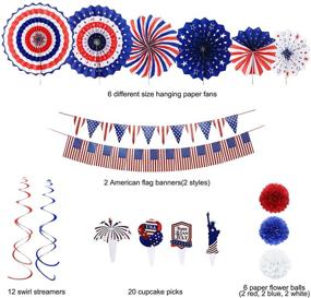 img 3 attached to 🎆 46 PCS Patriotic Party Decorations Supplies for 4th of July, American Independence Day - ESTUSR Hanging Swirls, Tissue Fans, Pom Poms, Cupcake Picks