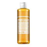 🍊 жидкое мыло dr. bronner's pure-castile цитрусовое (8 унций) - органическая формула на основе масла, универсальное: для лица, тела, волос, белья, животных, посуды | концентрированное, веганское, не содержит гмо. логотип