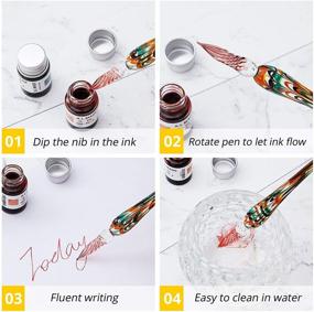 img 2 attached to Set of 3 Handmade Glass Dip Pens - High Borosilicate Crystal Glass Calligraphy Signature Writing Drawing Decoration Pens in 3 Vibrant Colors (Classic Red, Bright Red, Dark Green)