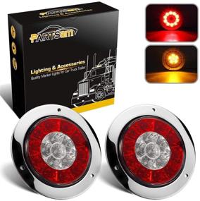 img 4 attached to 🚦 Enhance Your Truck's Safety with Partsam 4" Round LED Tail Stop Brake Lights - Dual Color, Flange Mount, 2Pack
