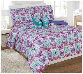 img 2 attached to 🦋 Elegant Home Butterflies Floral Multicolor Blue White Pink Design 8 Piece Comforter Bedding Set for Girls/Kids Bed in a Bag with Sheet Set & Decorative Toy Pillow - Butterfly Blue 2 (Full Size)