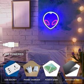 img 3 attached to 🛸 Alien Neon Lights: Personalized LED Wall Decor for Bedroom, Battery/USB-Driven Alien Light Signs in Blue-Pink - Ideal Christmas Decor