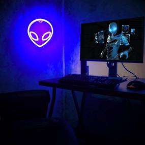 img 1 attached to 🛸 Alien Neon Lights: Personalized LED Wall Decor for Bedroom, Battery/USB-Driven Alien Light Signs in Blue-Pink - Ideal Christmas Decor