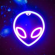 🛸 alien neon lights: personalized led wall decor for bedroom, battery/usb-driven alien light signs in blue-pink - ideal christmas decor логотип