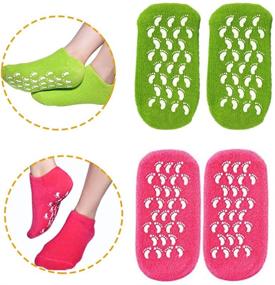 img 4 attached to 🌹 Rose Red and Green Gel Socks for Softening, Repairing Dry Cracked Feet Skins - Moisturizing Socks with Gel Lining, Infused with Essential Oils and Vitamins
