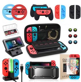 img 4 attached to 🎮 Ultimate 10-in-1 Nintendo Switch Accessories Bundle: Carrying & Protective Case, Playstand, Game Case, Joystick Cap, Charging Dock, Grip, Steering Wheel & Screen Protector