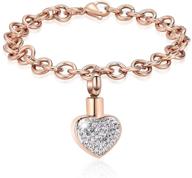 🔒 stainless steel cremation jewelry urn link bracelet for ashes - crystal heart cremation necklace bangle for women and girls - memorial keepsake jewelry logo