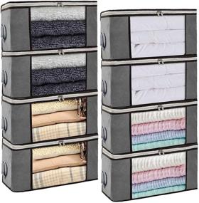 img 4 attached to 🛏️ Isbasa 8-Pack 36L Foldable Clothes Organizer Storage Bags with Clear Window, Sturdy Zipper and Reinforced Handle for Blankets, Clothes, Bedding - Grey