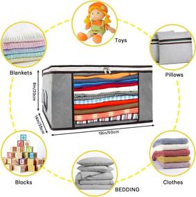 img 3 attached to 🛏️ Isbasa 8-Pack 36L Foldable Clothes Organizer Storage Bags with Clear Window, Sturdy Zipper and Reinforced Handle for Blankets, Clothes, Bedding - Grey