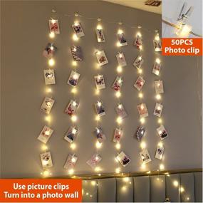 img 1 attached to 🌟 ZSJWL 3.3×5ft Short Curtain Lights with 8 Hooks for Small Windows, 96 LED Warm White Photo Clips Fairy String Light with 52 Clear Clips, Remote Control 8 Modes USB Plug for Bedroom, Party, Wall Décor