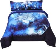 🐺 wowelife twin wolf comforter set: blue 5 piece bedding set with comforter, sheets, and pillow cases - perfect for kids (twin-5 piece) logo