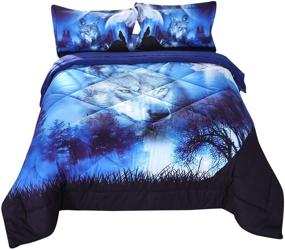 img 4 attached to 🐺 Wowelife Twin Wolf Comforter Set: Blue 5 Piece Bedding Set with Comforter, Sheets, and Pillow Cases - Perfect for Kids (Twin-5 Piece)