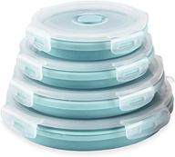 🥣 silicone collapsible food storage containers, set of 4 round prep/storage bowls with lids - microwave and freezer safe (blue) логотип