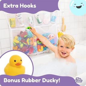 img 2 attached to 🛁 Tub Cubby Really Big Bath Toy Storage - Hanging Toy Holder with Hooks, 30x23 Mesh Net Shower Caddy for Kids Bathroom Decor, Bedroom & Car Toy Organizer - Bonus Rubber Duck & Hooks