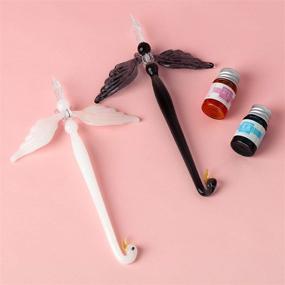 img 3 attached to MKLPO Glass Dip Pen Set: The Perfect Calligraphy Pens for Beginners, 🖋️ Writing, Signatures, and Decoration, Includes Swan Pen and Greeting Card - Ideal Gift!