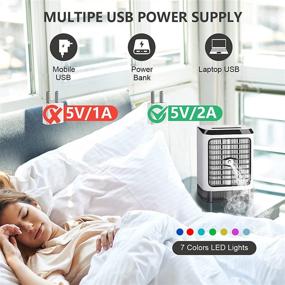 img 3 attached to 🌬️ VIPIH Portable Small Air Conditioner Fan - 5V 2A, 3 Speeds Air Cooler, 7 Color Cooling Fan, Office Fan, Standing Fan with Remoter/Handle for Home, Office, Outdoor