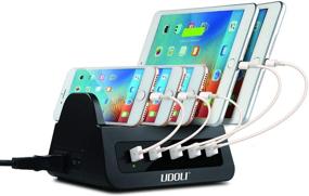 img 3 attached to UDOLI 5-Port USB Charging Station Organizer for Multiple Devices - Fast Charge Desktop Stand for Apple Android Phone Tablet - 1600W 2-Outlet Charger Dock for Home Office - 3 Prong Cord - Black