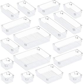 img 4 attached to 🗄️ Puroma 17Pcs Desk Drawer Organizer Set: Clear Plastic Bins for Versatile Vanity and Desk Storage - Makeup, Kitchen, Bathroom, and More!