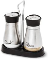 stainless steel and glass salt and pepper shakers set with holder - 4oz dispenser logo