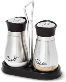 img 4 attached to Stainless Steel and Glass Salt and Pepper Shakers Set with Holder - 4oz Dispenser