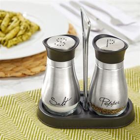 img 3 attached to Stainless Steel and Glass Salt and Pepper Shakers Set with Holder - 4oz Dispenser