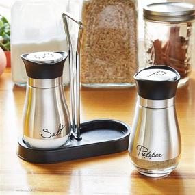 img 2 attached to Stainless Steel and Glass Salt and Pepper Shakers Set with Holder - 4oz Dispenser