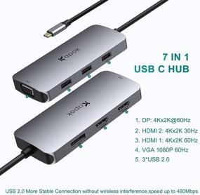 img 3 attached to 🔌 USB C Dual HDMI Adapter Docking Station with 7-in-1 Type C Hub: 2 HDMI 4K, Displayport, VGA, 3 USB 2.0 - Compatible with Dell XPS 13/15, Lenovo Yoga, and More