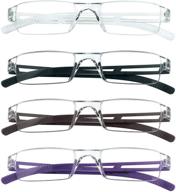 👓 blue light blocking reading glasses - 4 pairs, fashion rectangle eyewear frame for women and men (+1.50 strength, assorted colors) logo