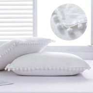 🌸 set of 2 boho ball tassel trimmed pillow shams with pom poms - cute microfiber pillowcases with pompom fringe - standard size, 20x26 inch, white logo
