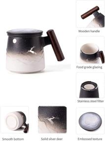 img 2 attached to 🌙 TANG PIN Moon Deer Ceramic Tea Mug with Infuser and Lid - 14.5 OZ, Black & Blue