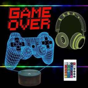 img 4 attached to FULLOSUN Pixel Game Over Illusion Lamp, Gamepad 3D Night Light (3 Patterns) with Remote Control: 16 Color Changing Gaming Room Headset Decor - Best Gamer Gift