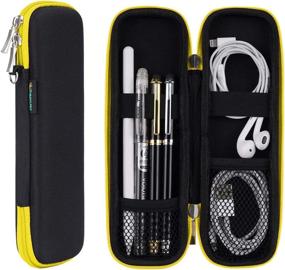 img 4 attached to Premium Black/Yellow Hard Shell Apple Pencil Case Holder | Slim Design | Suitable for Apple Pencil, Fountain Pen, Ballpoint Pen, Stylus Pen