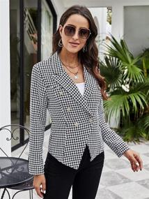 img 2 attached to 🔲 SheIn Women's Houndstooth Sleeve Double Breasted Suiting & Blazers