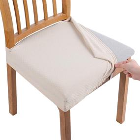 img 4 attached to 🪑 Beige Stretch Jacquard Chair Seat Covers for Dining Room - Set of 6, Removable Washable Anti-Dust Chair Seat Protector Slipcovers