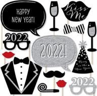 sparkling silver new year's eve party photo booth props kit - 2022 - celebration decorations - 20 count logo