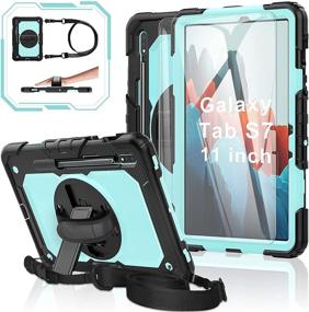 img 4 attached to 📱 2020 Samsung Galaxy Tab S7 11 SM-T870/T875/T878 Case - Kid-Proof, Full Body Protection with 9H Tempered Glass, 360° Rotating Kickstand, Hand & Shoulder Strap, S Pen Holder - Skyblue+Black