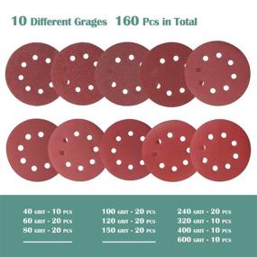 img 3 attached to 🪚 160 PCS 5 Inch Sanding Discs with Hook and Loop Fastening for Orbital Sander - Assorted Grit (40-600) with 8 Holes - Sandpaper for Efficient Surface Sanding (Pack of 160)