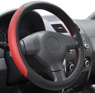 🚗 elantrip red leather steering wheel cover | universal anti-slip odorless (14 1/2 to 15 inch) for car truck suv - black logo
