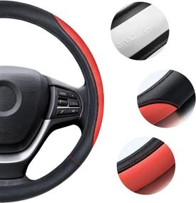 img 3 attached to 🚗 Elantrip Red Leather Steering Wheel Cover | Universal Anti-Slip Odorless (14 1/2 to 15 inch) for Car Truck SUV - Black