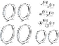 💎 set of 3 small hoop earrings for women in sterling silver, hypoallergenic cz cartilage huggie hoops, dainty round ball studs for girls logo