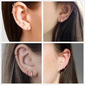 img 3 attached to 💎 Set of 3 Small Hoop Earrings for Women in Sterling Silver, Hypoallergenic CZ Cartilage Huggie Hoops, Dainty Round Ball Studs for Girls