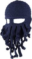 🐙 kafeimali men's head barbarian vagabond beanie: unique octopus pirate hats with foldaway beard for bearded caps logo